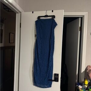 Chic Strapless Blue Lace Dress